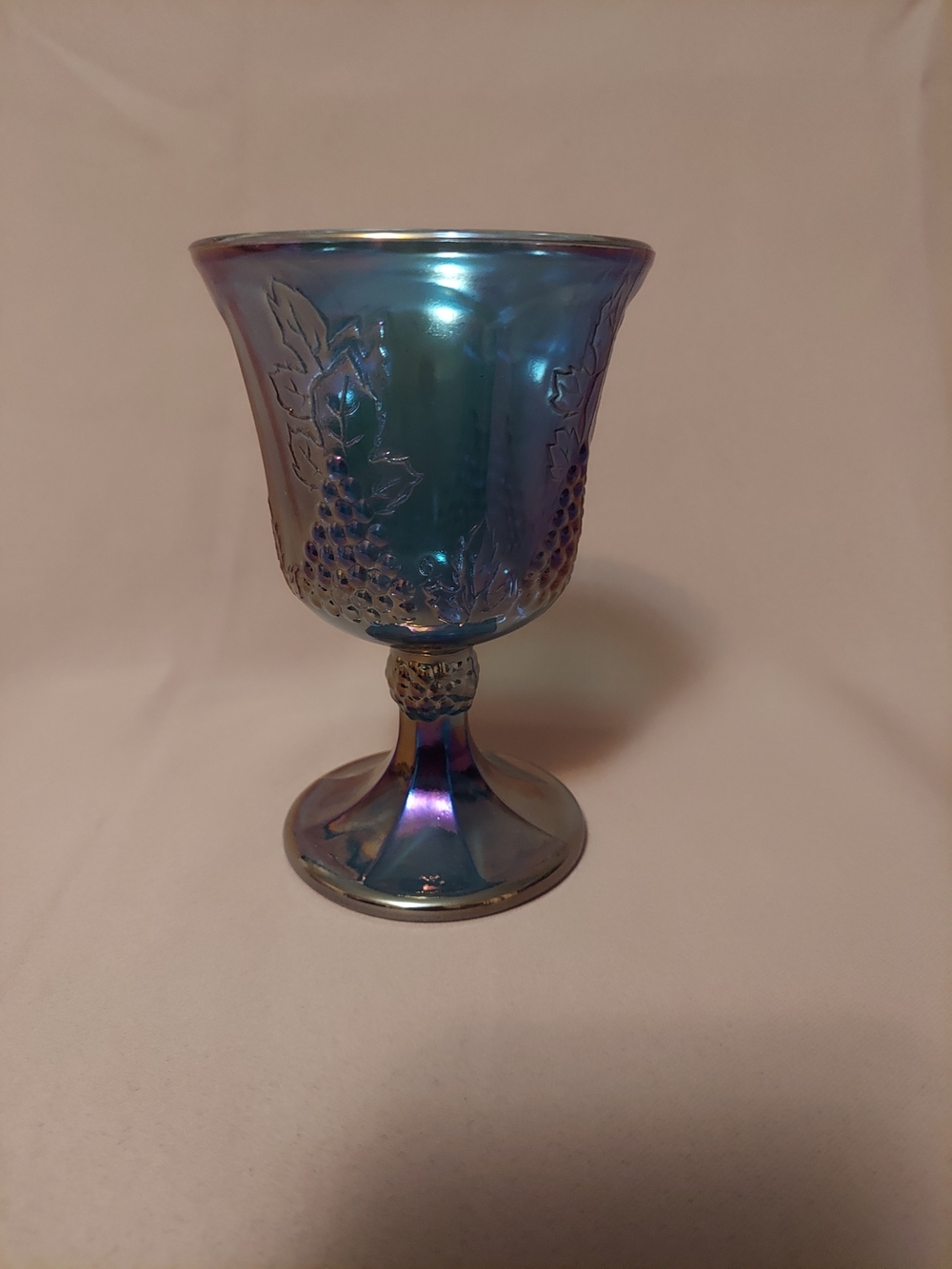 Vintage Indiana Glass Blue Carnival Glass Harvest Grape Goblet